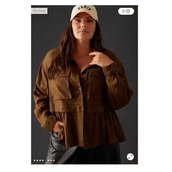 NWT MAEVE Anthropologie Flounced Utility Shirt Jacket Olive Green Medium - Picture 4 of 15